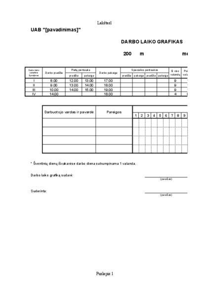 Darbo grafiko pavyzdys