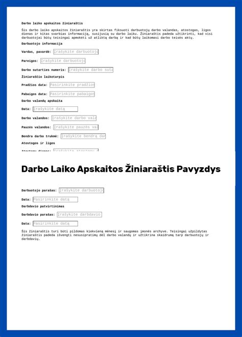 Darbo laiko apskaitos žiniaraščio pavyzdys