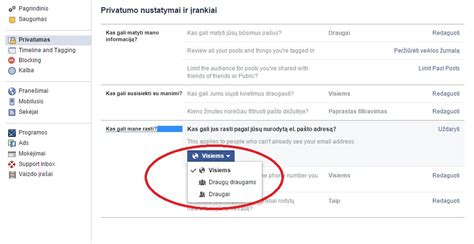 Facebook metraščio ir žymėjimo nustatymai