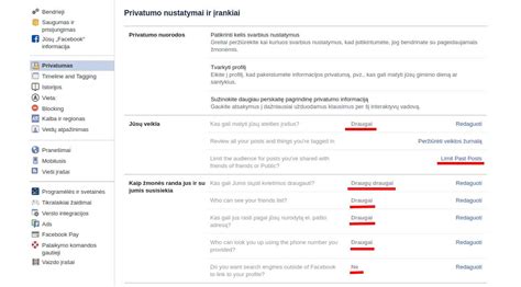 Facebook privatumo nustatymai