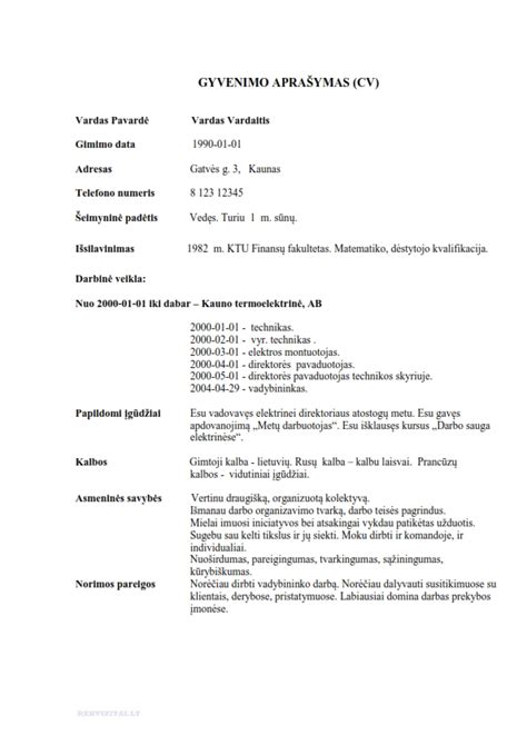 Gyvenimo aprašymo pavyzdys