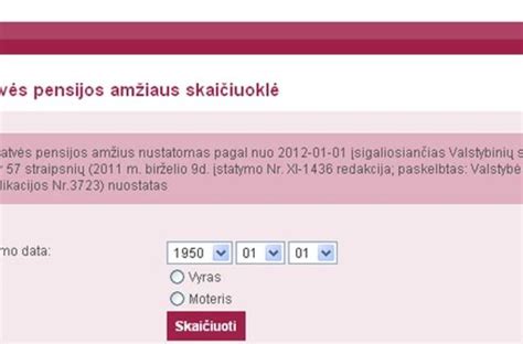 Pensijos amžiaus skaičiuoklė