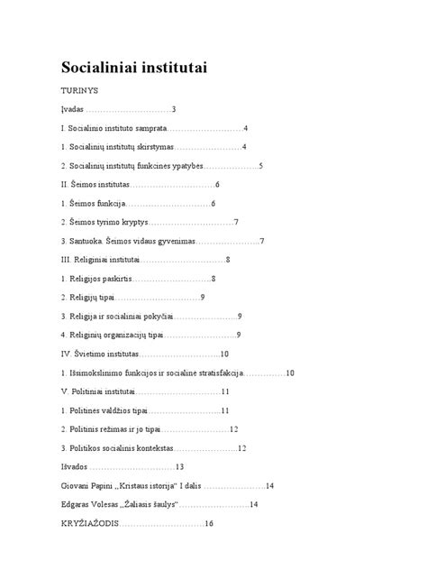 Socialiniai Institutai ir Jų Funkcijos