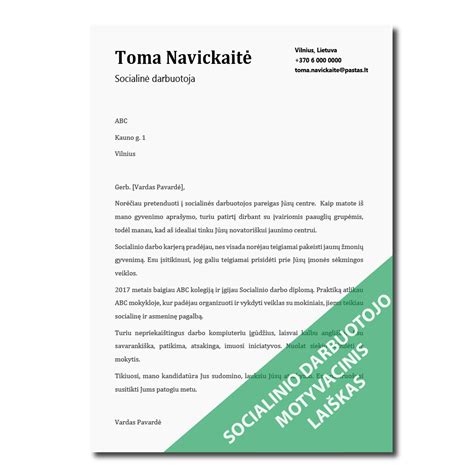 Socialinio darbuotojo motyvacinis laiškas