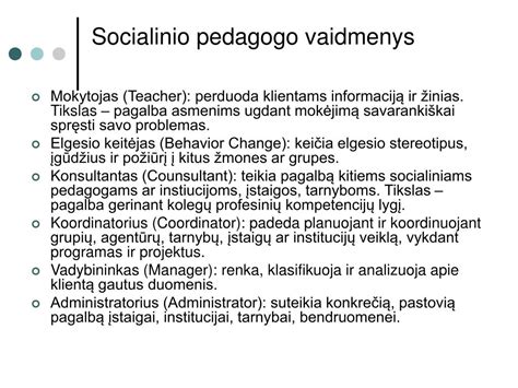 Socialinio pedagogo vaidmenys