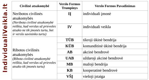 Verslo formų palyginimas