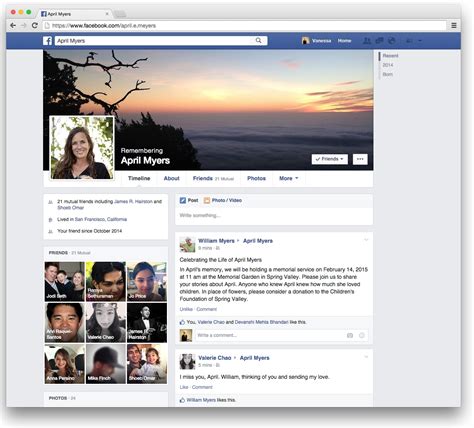 memorialized Facebook profile page